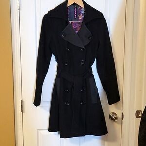 Long black peacoat with pretty lining